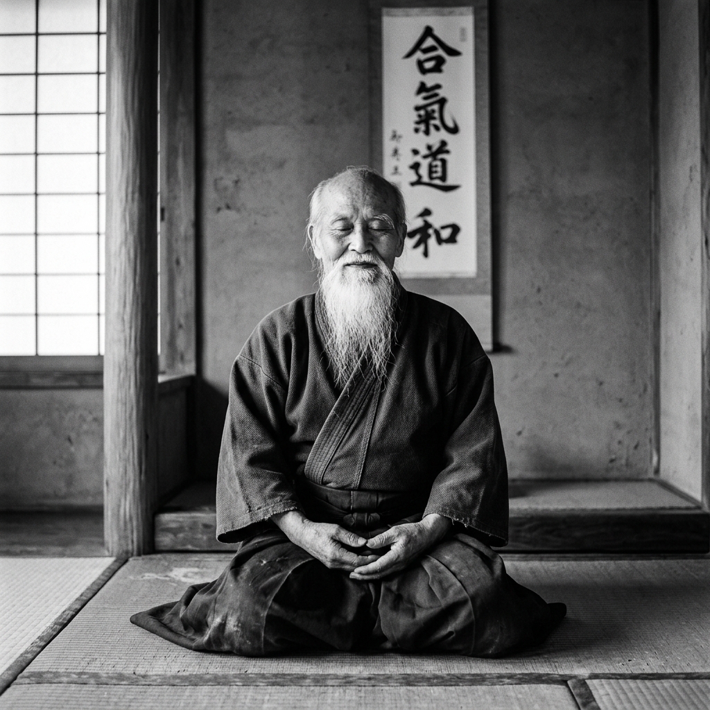Retrato histórico de O-Sensei Morihei Ueshiba, fundador del Aikido
